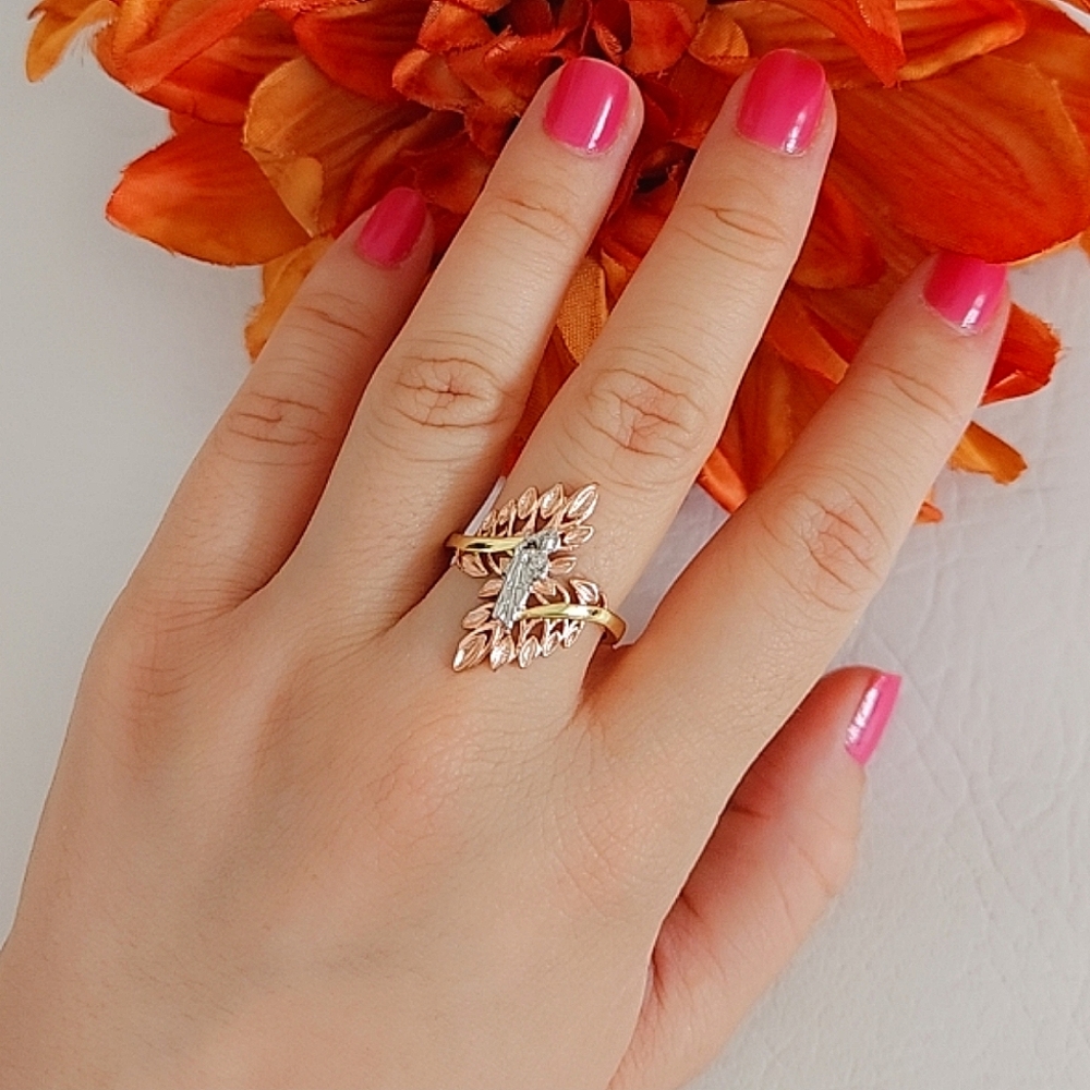 St Jude Tri Color Leaf Gold Plated Ring